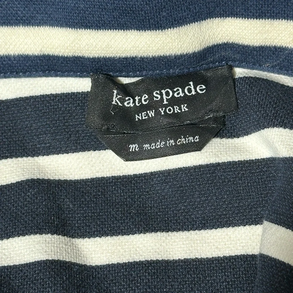Kate Spade Stripe pointe tunic turtleneck knit top size medium Navy stripes